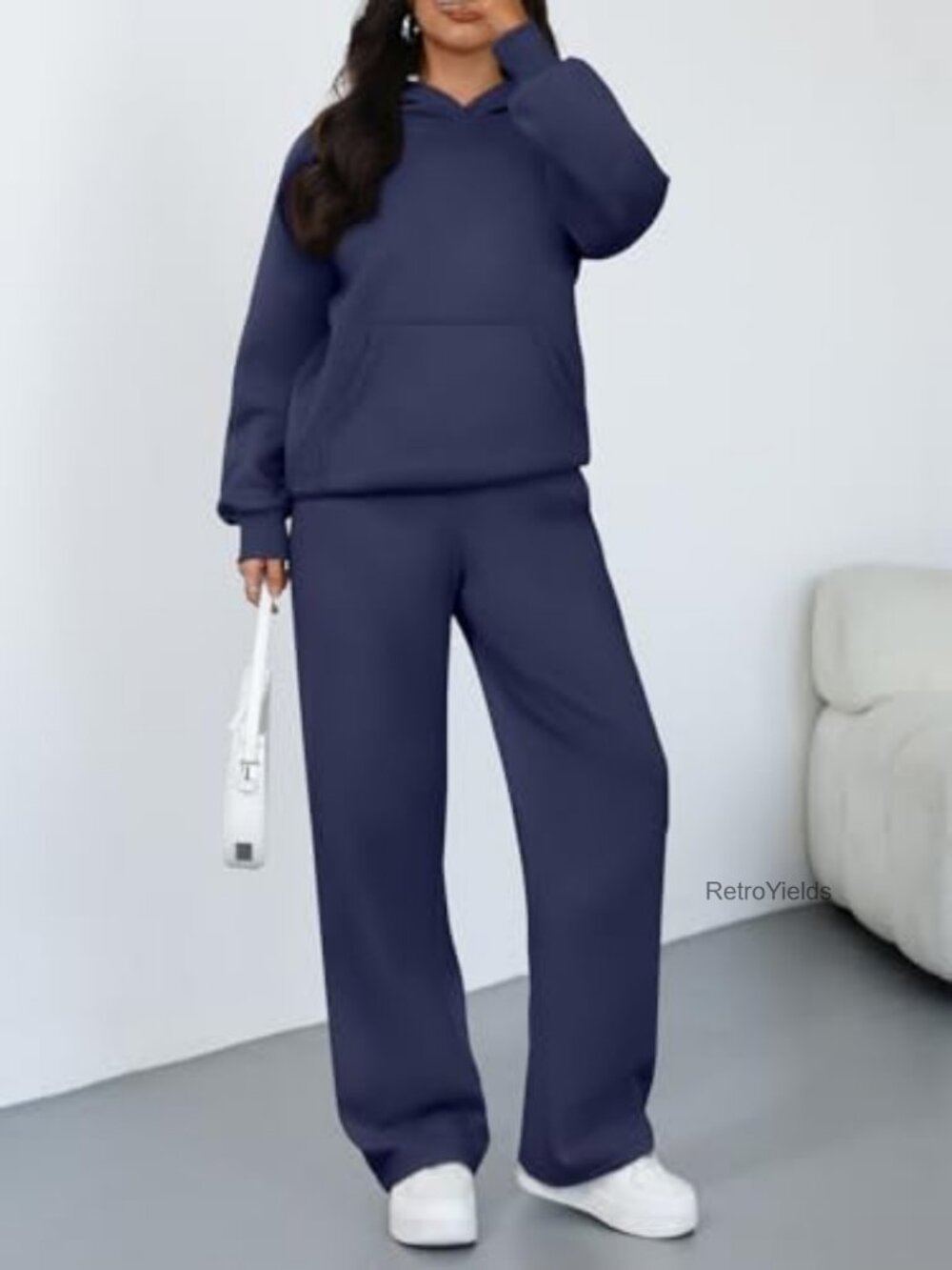 2 Piece Lounge Set - Oversized Hoodie & Wide Leg Pants Matching Active Sweatsuit - Picture 6 of 7